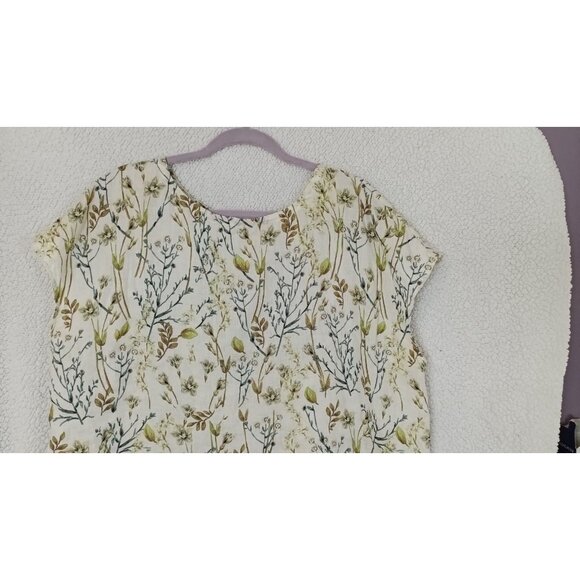 Cynthia Rowley Size XL Cap Sleeves 100% Linen Shirt Box Top Floral Print Cream - Picture 3 of 12